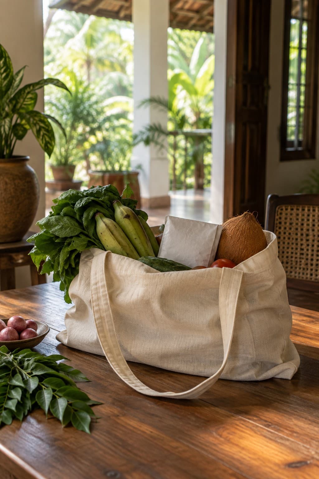 A bag of everyday essentials at a Kerala home